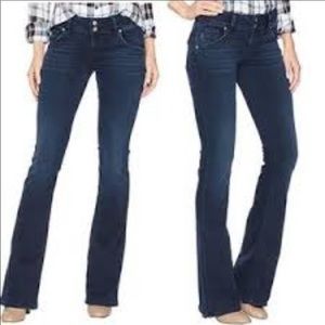 Hudson dark wash boot cut jeans.
